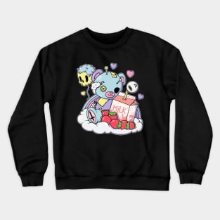 Strawberry Milk Teddy Bear Pastel Goth Kawaii Creepy Cute Skull Crewneck Sweatshirt